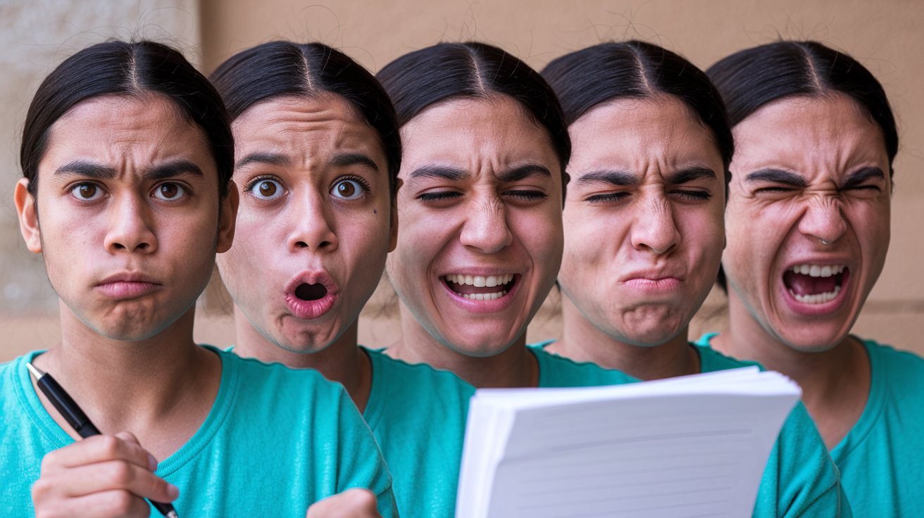 a person's face with a series of emotions